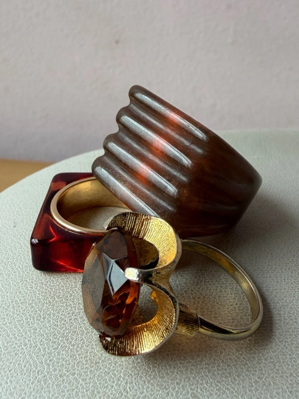 Vintage Lot of 3 Costume / Fashion Jewelry Rings Tortoise Brown Color
